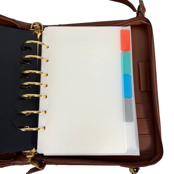 1990s FRANKLIN COVEY Crossbody Brown Leather Zip Around 7-Ring Planner 12215 USA - Picture 12 of 16